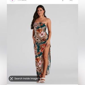 Tropical flower lattice back dress- Windsor- size large